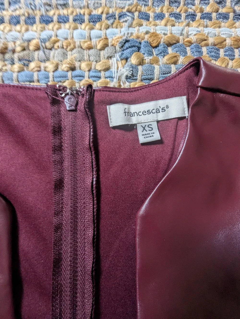 Francesca’s Plum Burgundy Faux Leather Fit & Flare Dress XS Vegan Leather Pleath